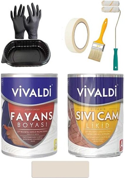 Fayans Boyası Seti Sıvı Cam ve Uygulama Seti Tezgah, Mermer, Banyo, Mutfak Boyama Seti 1 Lt Pamuk Tarlası