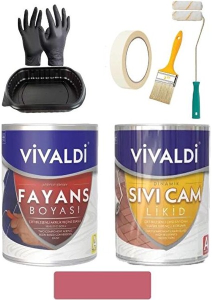 Fayans Boyası Seti Sıvı Cam ve Uygulama Seti Tezgah, Mermer, Banyo, Mutfak Boyama Seti 1 Lt Fuşya Çiçeği