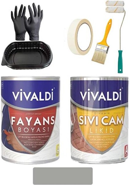 Fayans Boyası Seti Sıvı Cam ve Uygulama Seti Tezgah, Mermer, Banyo, Mutfak Boyama Seti 1 Lt Yeni Bohem Gri