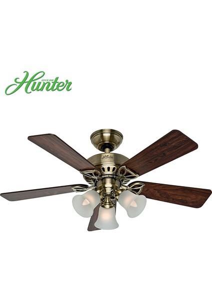 Hunter - Beacon Hill Antik Pirinç - 107 Cm. Aydınlatmalı Tavan Vantilatörü