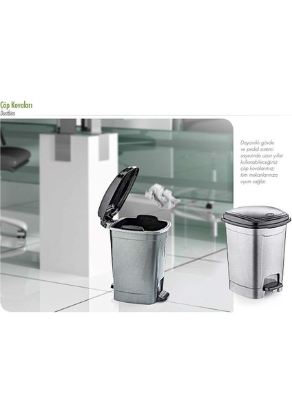 Pedallı Basmalı Çöp Kutusu Kovası / Çıkarılabilir Iç Kovalı / Gri / 12 Litre / 34X27X27 Cm. indirimleri