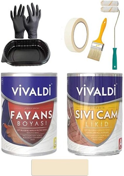 Fayans Boyası Seti Sıvı Cam ve Uygulama Seti Tezgah, Mermer, Banyo, Mutfak Boyama Seti 1 Lt Mum Işığı