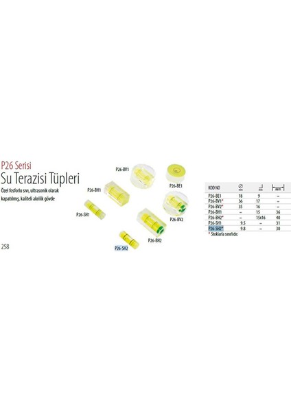 P26-BV2 Su Terazisi Tüpü (Dikey Ölçüm) Ø36X17MM fiyatları