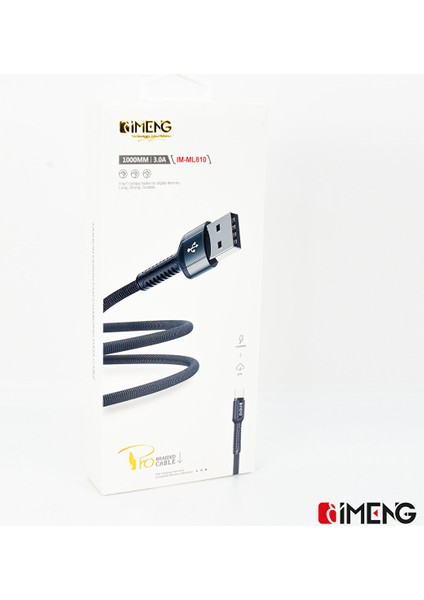 Imeng Redmi 9i̇ Sport 3A Usba To Micro Pro Braided Örgülü Data ve Hızlı Şarj Kablosu Siyah