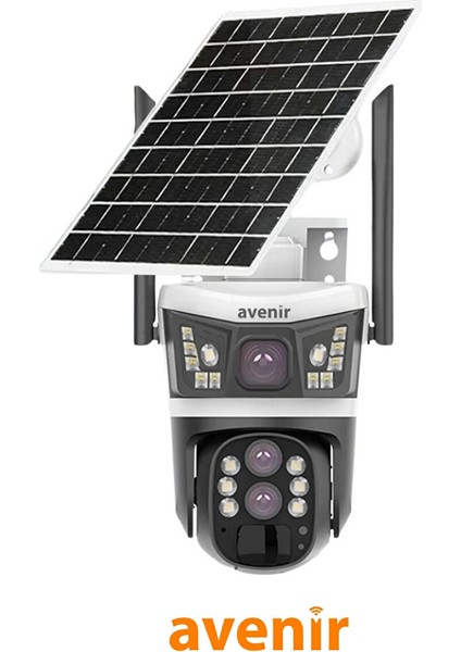 AV-S432 4mp 10X Optik Zoom 2 Kameralı Solar Ptz 4g Sim Kartlı Sesli Alarmlı Kamera