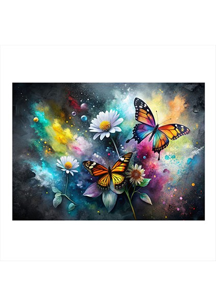 Kelebek ve Çiçekler Hediyelik Mdf Tablo 35CM X50CM 35X50 cm