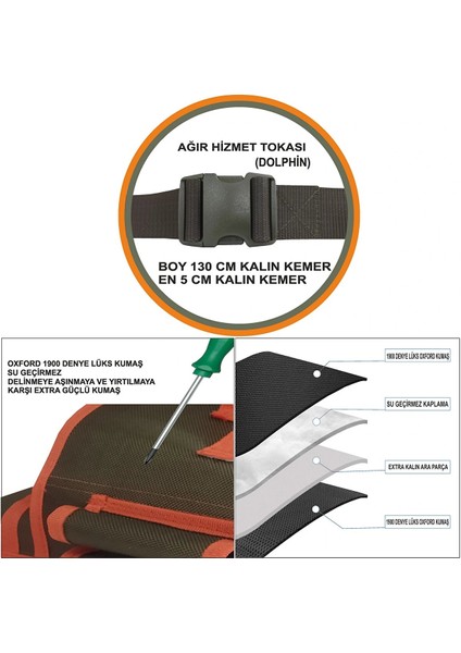 Acar Stil Çatıcı Kalıpçı Çivi Önlüğü (5 Bölmeli ve Sabit Kemerli)