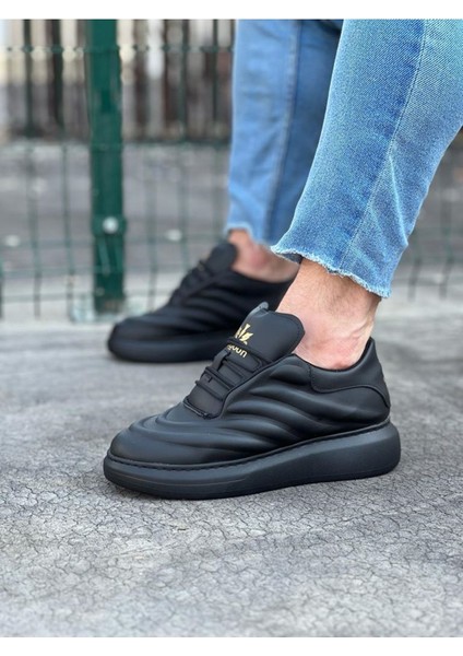 J094 Bağcıklı Ortopedik Taban Erkek Sneaker Günlük Ayakkabı St Siyah