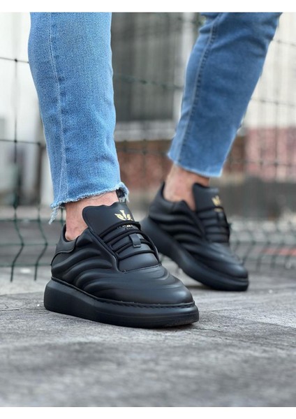 J094 Bağcıklı Ortopedik Taban Erkek Sneaker Günlük Ayakkabı St Siyah fiyatları