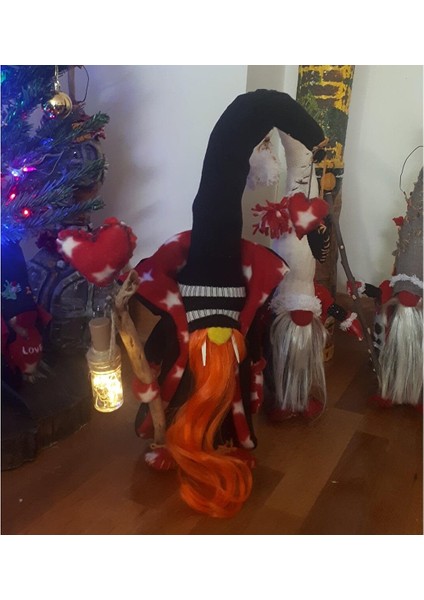 El Yapımı Ledli Şans Cücesi Kızıl Sakal 60 cm