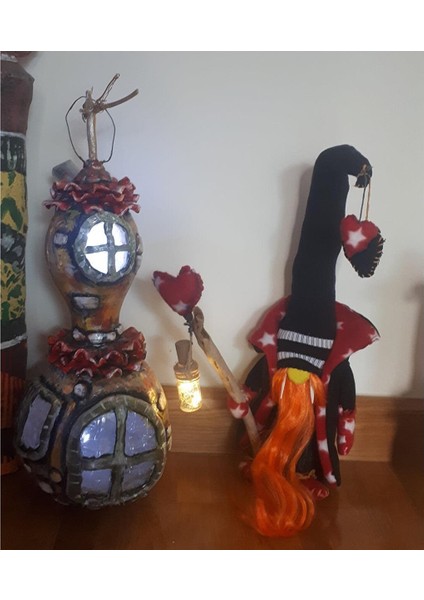 El Yapımı Ledli Şans Cücesi Kızıl Sakal 60 cm