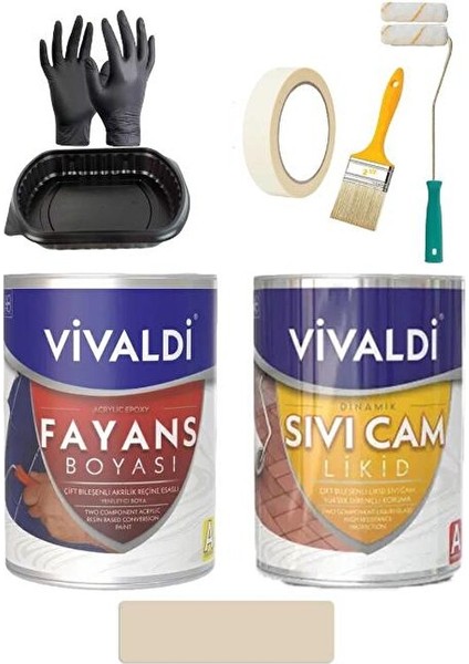 Fayans Boyası Seti Sıvı Cam ve Uygulama Seti Tezgah, Mermer, Banyo, Mutfak Boyama Seti 1 Lt Kumbeji