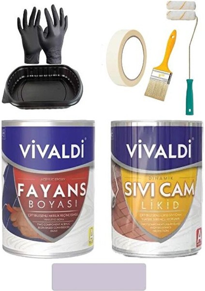 Fayans Boyası Seti Sıvı Cam ve Uygulama Seti Tezgah, Mermer, Banyo, Mutfak Boyama Seti 1 Lt Lila