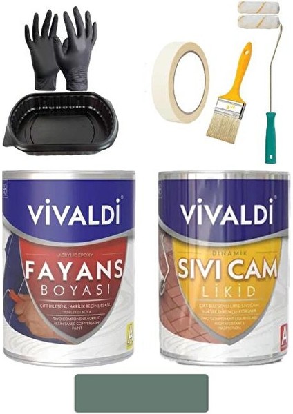 Fayans Boyası Seti Sıvı Cam ve Uygulama Seti Tezgah, Mermer, Banyo, Mutfak Boyama Seti 1 Lt Mavi Çam