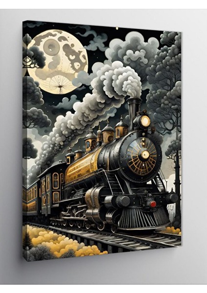 Kanvas Tablo Kara Tren ve Ayışığı 70X100 cm