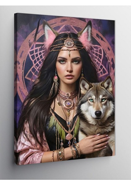 Kanvas Tablo Kurt ve Yerli Kadın 100X140 cm