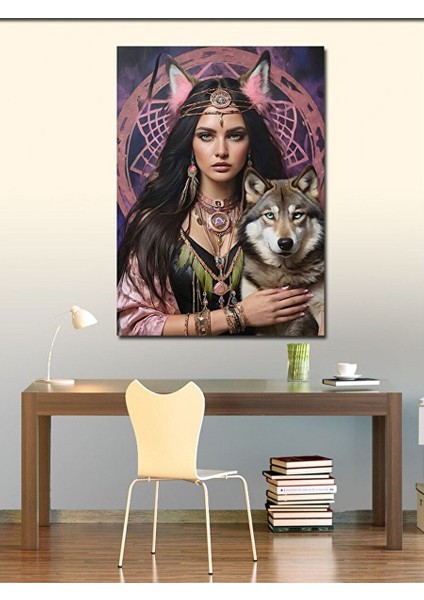 Kanvas Tablo Kurt ve Yerli Kadın 100X140 cm fiyatları