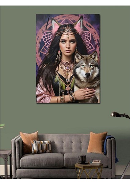 Kanvas Tablo Kurt ve Yerli Kadın 100X140 cm modelleri