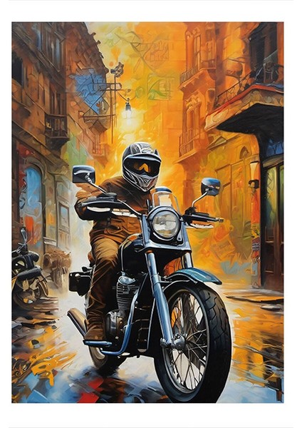 Motosiklet Kullanan Adam Desenli Ahşap Tablo 35CM X50CM 35X50 cm