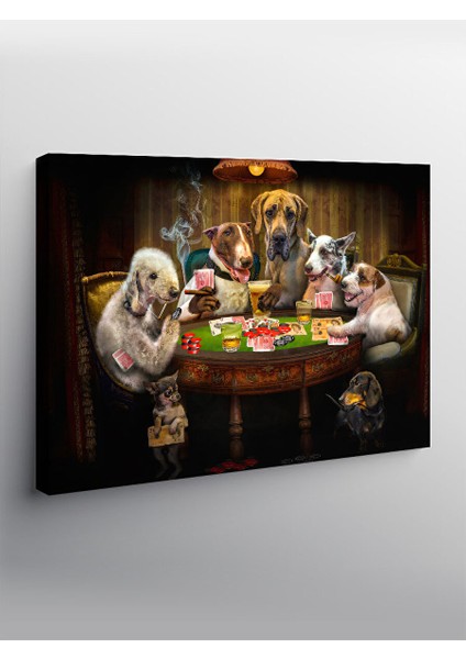 Kanvas Tablo Masada Içki Içip Kart Oynayan Köpekler
