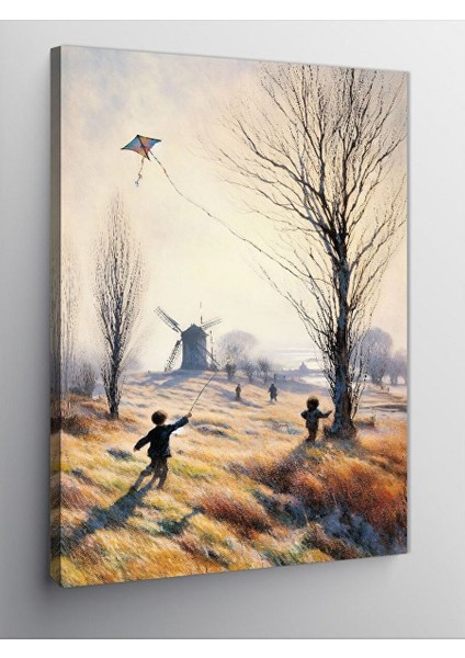 Kanvas Tablo Uçurtma Uçuran Çocuklar 70X100 cm