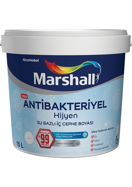 Antibakteriyel Hijyen Iç Cephe Duvar Boyası 15 Lt Yeni Kırık Inci