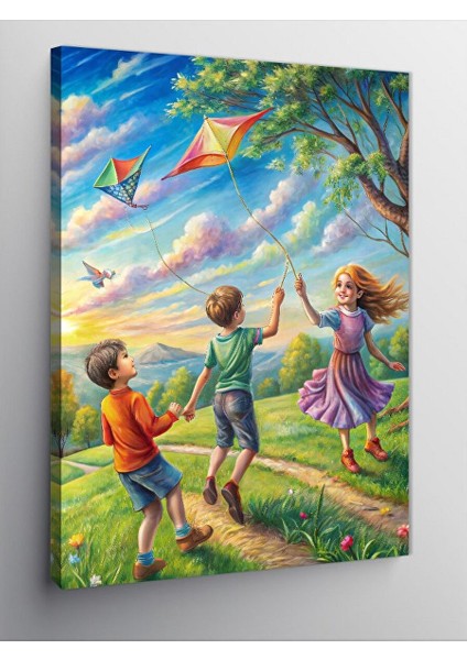 Kanvas Tablo Uçurtma Uçuran Çocuklar 70X100 cm