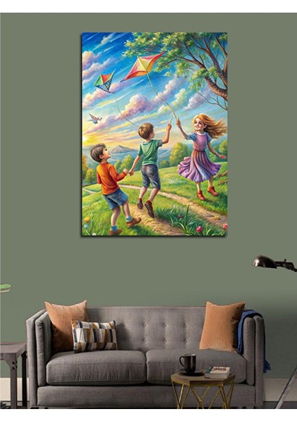Kanvas Tablo Uçurtma Uçuran Çocuklar 70X100 cm fiyatları