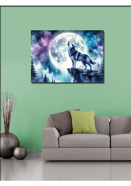 Kanvas Tablo Bozkurt ve Ay 70X100 cm