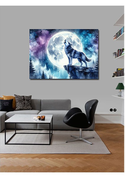 Kanvas Tablo Bozkurt ve Ay 70X100 cm
