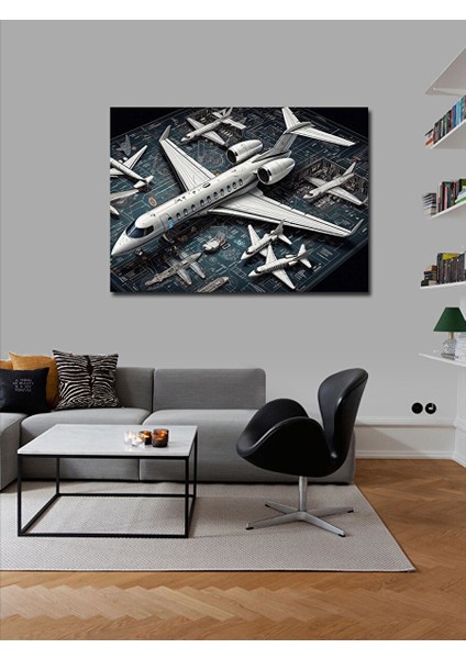 Kanvas Tablo Havalimanında Uçak Çizimi 100X140 cm fiyatları