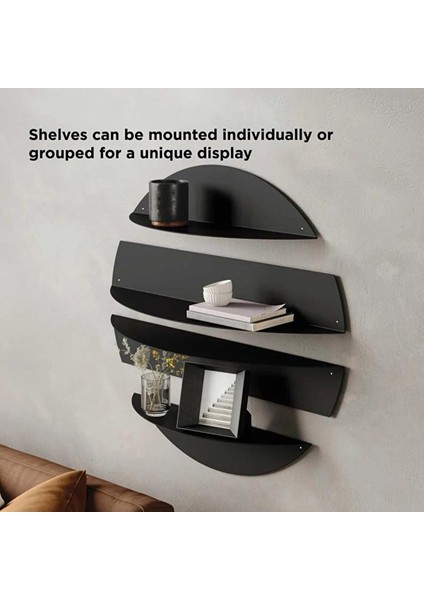 Yuvarlak Bölmeli 4 Parça Metal Mat Siyah Duvar Rafı Modern Dekoratif Metal Duvar Rafı, Daire 4'lü Siyah Dekoratif Antre Salon Otur modelleri