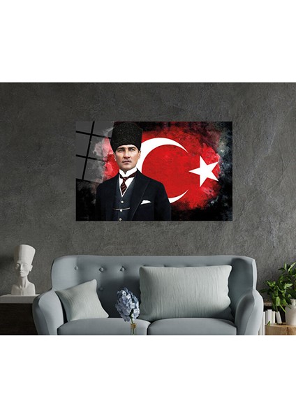 Atatürk ve Ay Yıldız Cam Tablo, Uv Baskılı ve Temperli, Hediyelik 95X150 cm