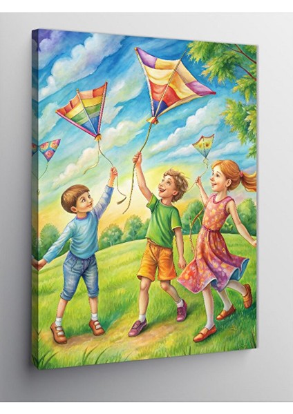 Kanvas Tablo Uçurtma Uçuran Çocuklar 70X100 cm