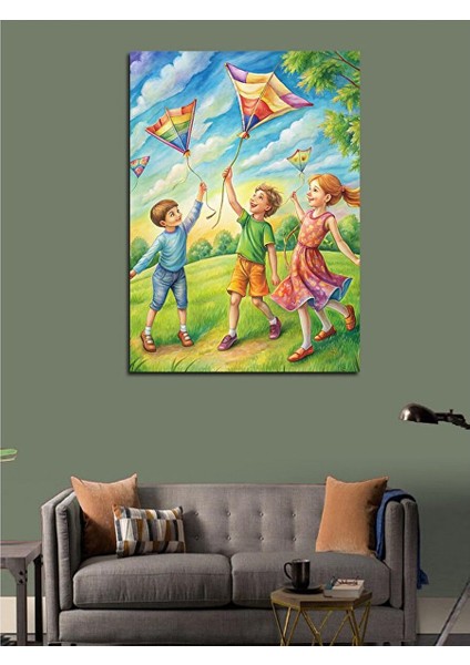 Kanvas Tablo Uçurtma Uçuran Çocuklar 70X100 cm fiyatları
