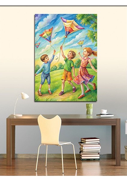 Kanvas Tablo Uçurtma Uçuran Çocuklar 70X100 cm modelleri