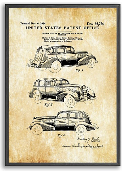 Vintage Cars Pattent 50*70 Çerçeveli Pano Set fiyatları