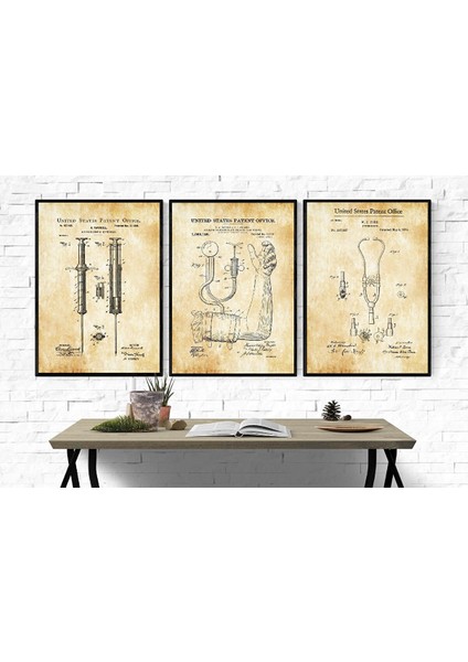Vintage Sağlık Gereçleri Patent 50*70 Çerçeveli Pano Set