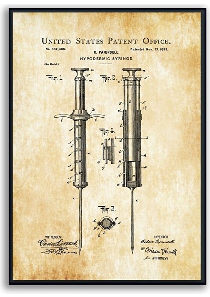 Vintage Sağlık Gereçleri Patent 50*70 Çerçeveli Pano Set