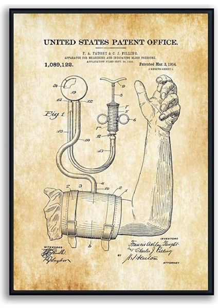 Vintage Sağlık Gereçleri Patent 50*70 Çerçeveli Pano Set