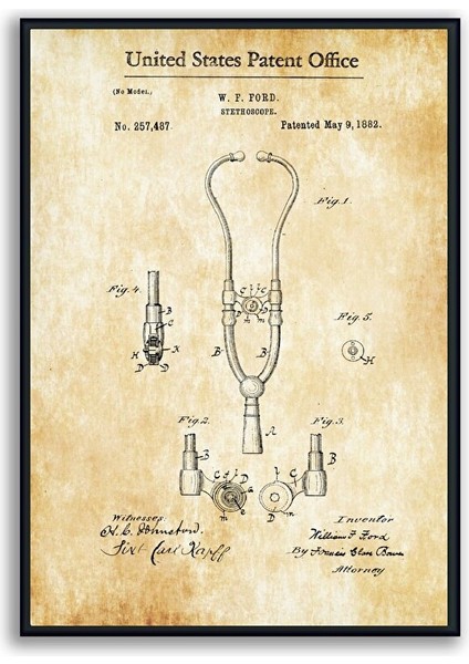 Vintage Sağlık Gereçleri Patent 50*70 Çerçeveli Pano Set