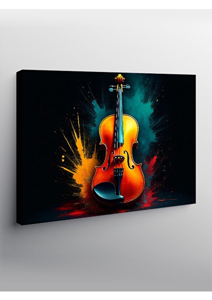 Kanvas Tablo Renkli Keman Çizimi 70X100 cm