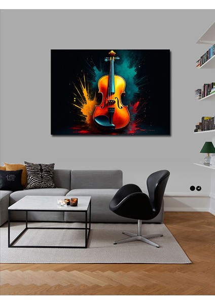Kanvas Tablo Renkli Keman Çizimi 70X100 cm fiyatları
