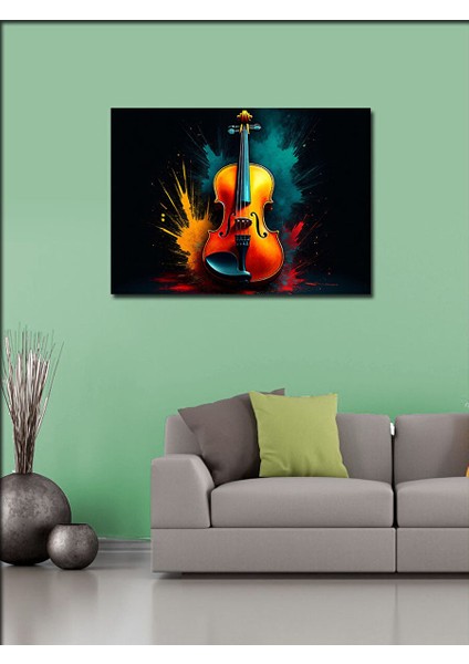 Kanvas Tablo Renkli Keman Çizimi 70X100 cm modelleri