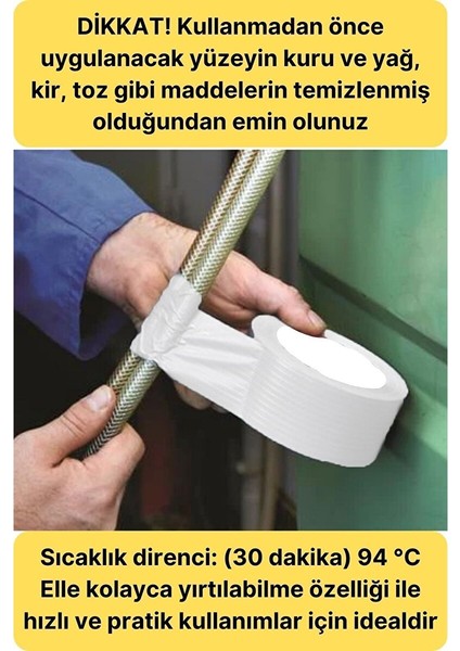 Premium Çok Amaçlı Su Geçirmez Sızdırmaz Dayanıklı Izole Beyaz Tamir Bandı 48 mm 10 mt 1 Adet indirimleri