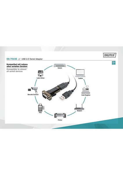 DA-70156 Usb2.0 => RS232 (Seri̇) Çevi̇ri̇ci̇ (Usb A Erkek => D-Sub 9 Erkek) (Usb Uzatma Kablosu