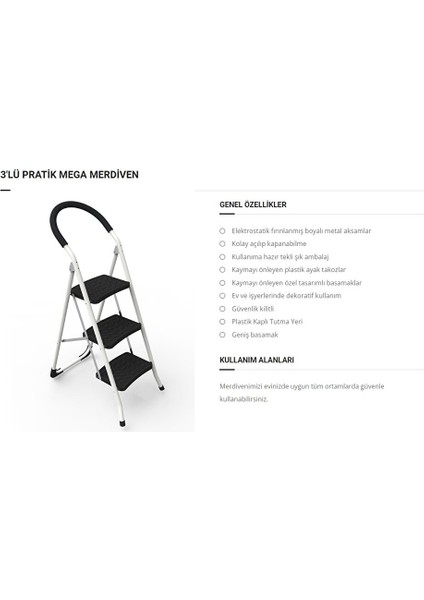 Pratik Mega Metal 3 Basamaklı Merdiven Geniş Basamaklı modelleri