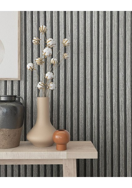 5400 Lambri Panel Ahşap Gri Kül Duvar Çıtası Desenli Duvar Kağıdı 5,30 M²