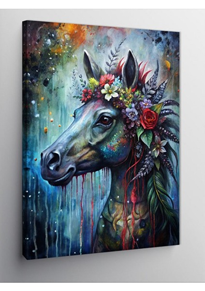 Kanvas Tablo Çiçekler ve At 70X100 cm
