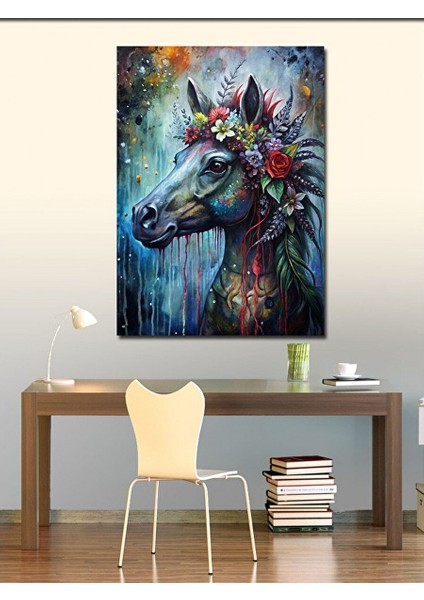 Kanvas Tablo Çiçekler ve At 70X100 cm